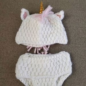 Baby Girl Unicorn Hat and Diaper Cover